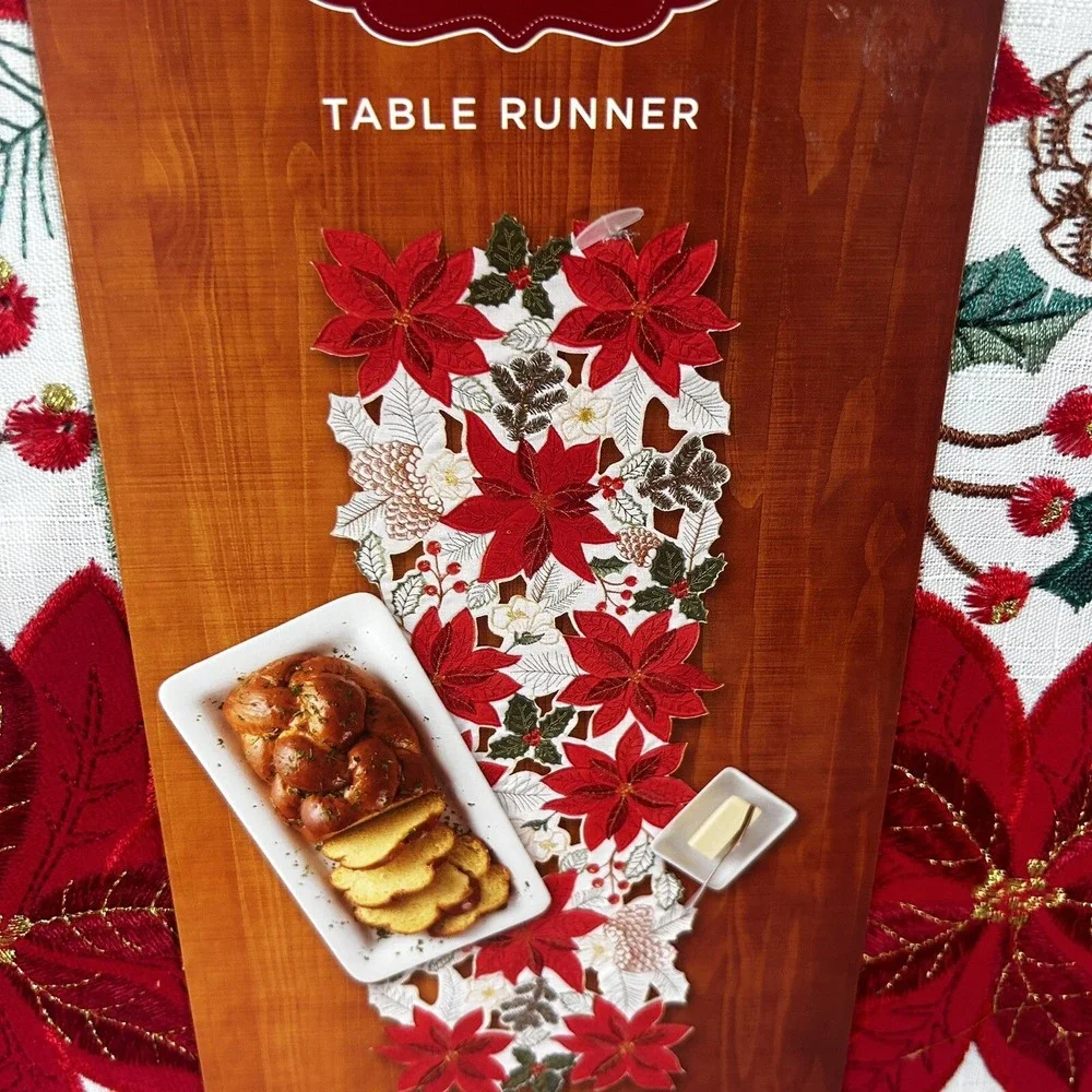 Poinsettia Christmas Table Runner 13
